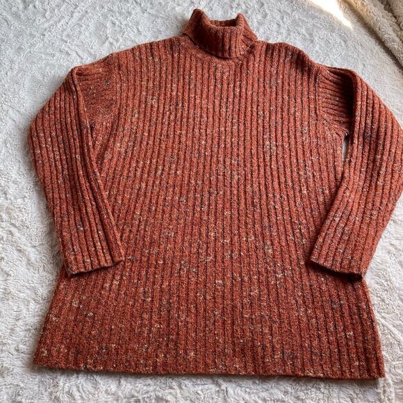 Vintage 90s Y2K ribbed orange turtleneck sweater boucle Spiegel marled oversized - Picture 8 of 17